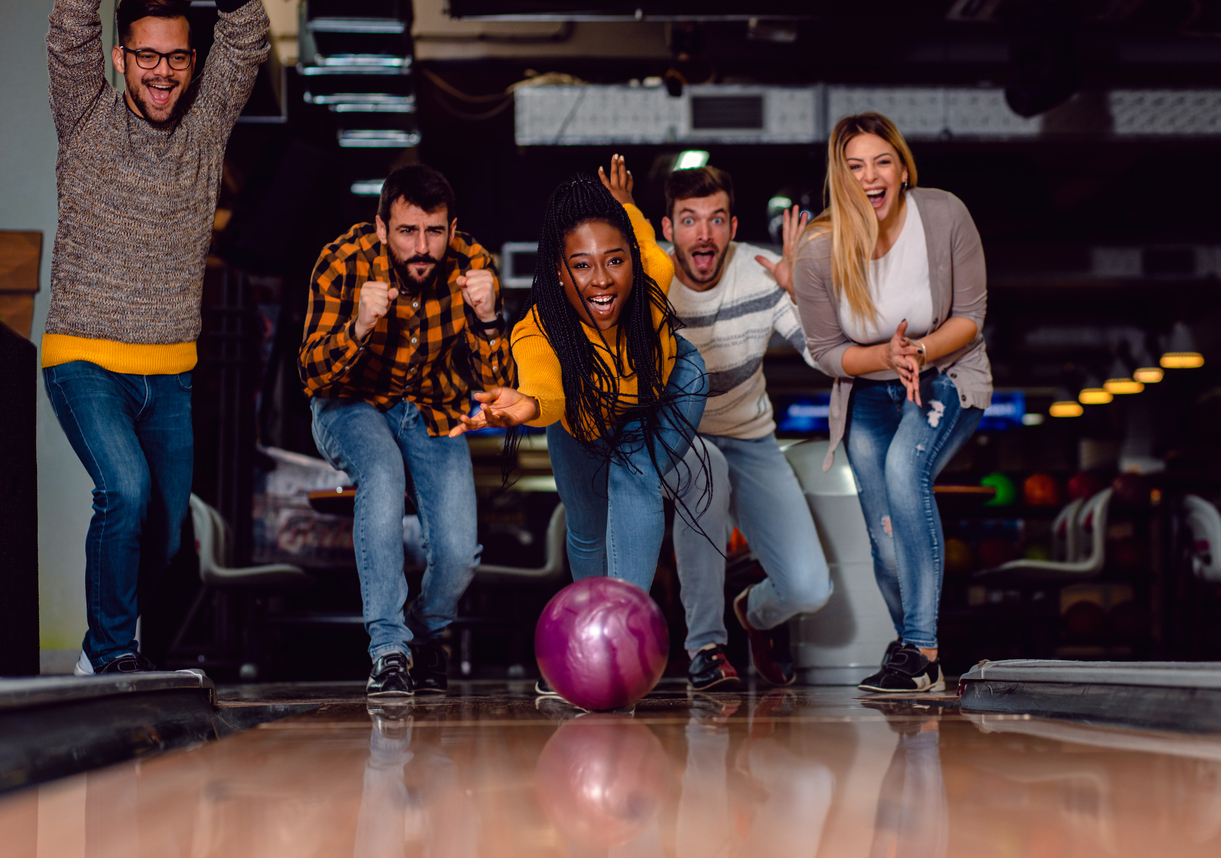 Friends in sobriety bowling. Sober October